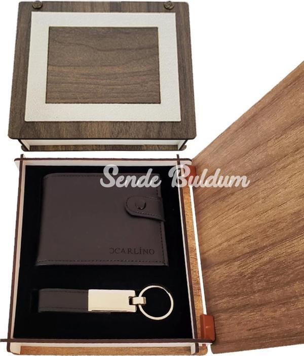 Ahşap Kutulu Anahtarlık Ve Cüzdan Set - Image 1