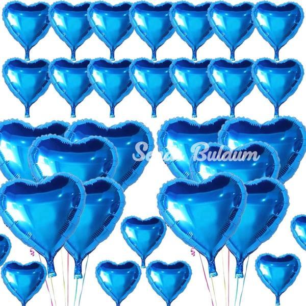 Metalize Parlak Mavi Kalp Şekilli Uçan Balon Folyo 18 İnç 45 Cm 25 Adet - Image 1