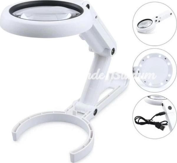 Usb Şarj Edilebilir Katlanabilir 3.510x Büyüteç 8 Ledli Masa Ve Eliçin  Taşınabilir Büyüteç Fs90rc - Image 1