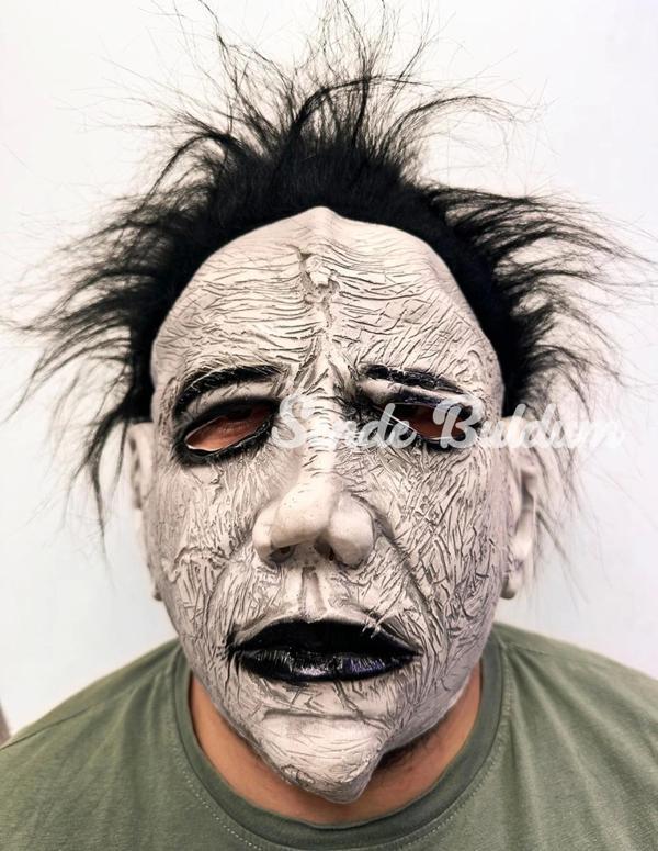 Siyah Saçlı Michael Myers Lateks Yüze Tam Yapışan Et Maske Korku Maskesi - Image 1