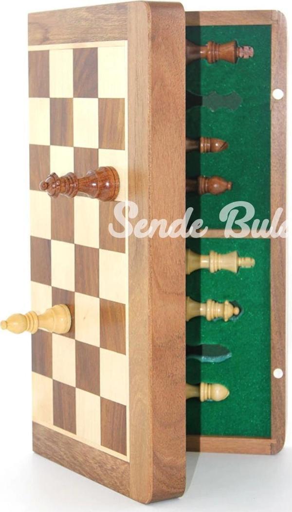 Mıknatıs Taşlı Ahşap Katlanabilir Kutulu Satranç Oyunu 35 Cm G224 - Image 1