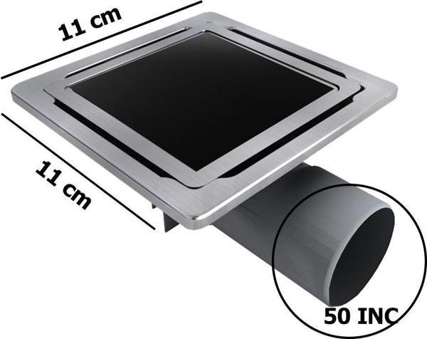 11x11 Camlı Model Paslanmaz Süzgeç Banyo ve lavabo yer süzgeci 50 Çıkışlı sifon  - Image 1