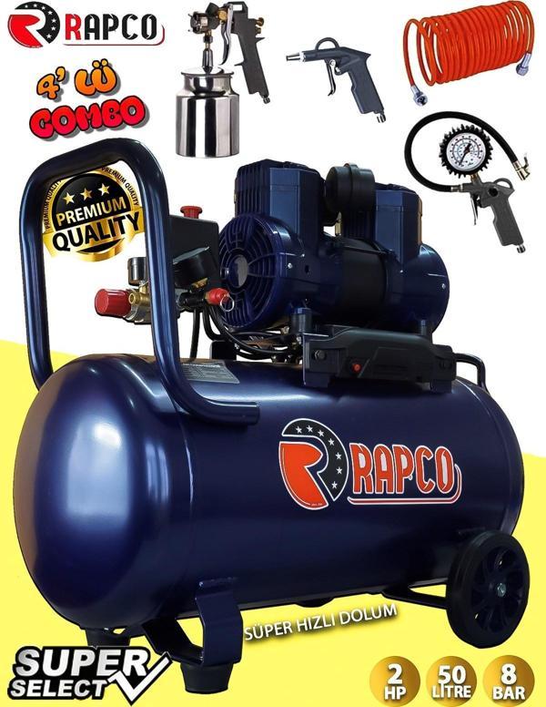 Germany Style Rapco 50 Litre Yağsız Süper Hızlı Dolum Sessiz Hava Kompresörü 4 Lü Kombo Set - Image 1