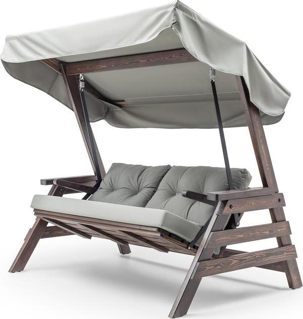 Riva Swing  Ahşap Dış Mekan Bahçe Balkon Ve Teras Salıncağı Gri - Image 1