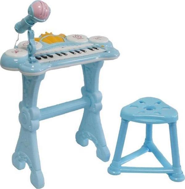 Rennes NP-900BL 24 Tuşlu Elektronik Mavi Çocuk Piyanosu Mikrofon Tabure Full Set (Işıklı Öğretici Mod) - Image 1