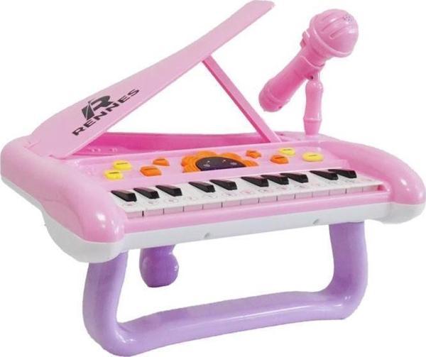 Rennes NP-250PK 24 Tuşlu Akustik Görünümlü Oyuncak Çocuk Piyanosu Mikrofonlu Stantlı Pembe - Image 1