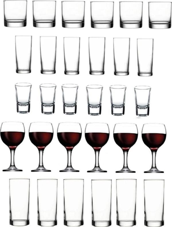 Paşabahçe bardak seti takımı 30 prç. rakı viski shot bardağı kadeh seti - Image 1