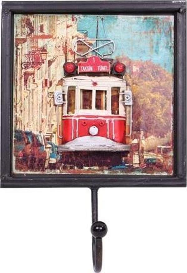Dekoratif Metal Askı Tramvay Dekorlu Retro Askılık Vintage - Image 1