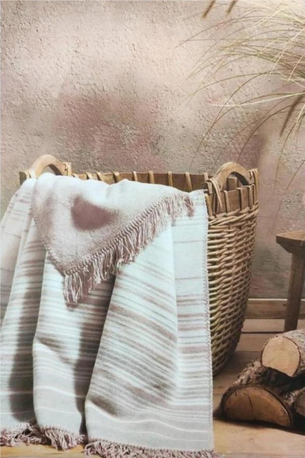 ÖZDİLEK STRİPE TV BATTANİYESİ PAMUKLU 130X170 PUDRA - Image 1
