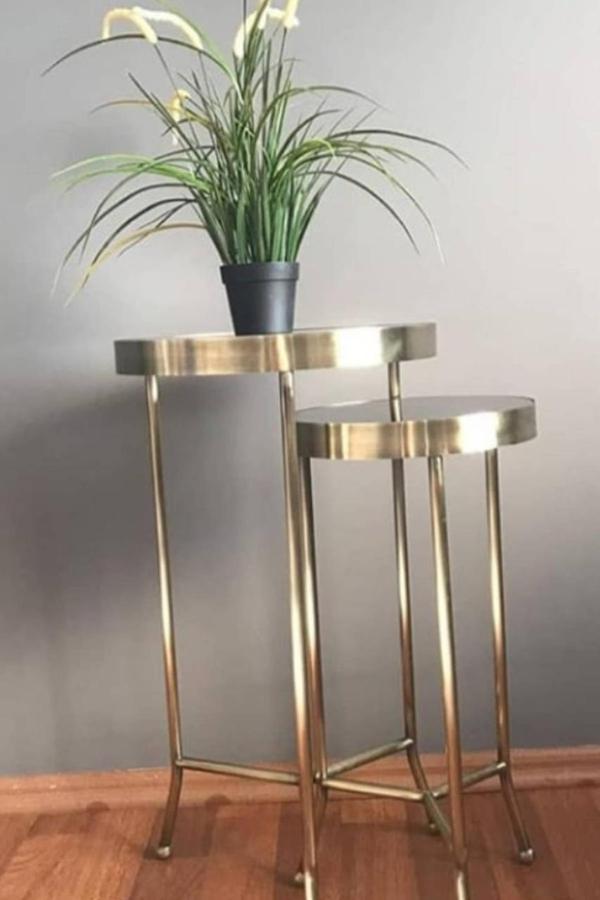 Anitta Pirinç Eskitme Metal Ikili Zigon Sehpa - Image 1
