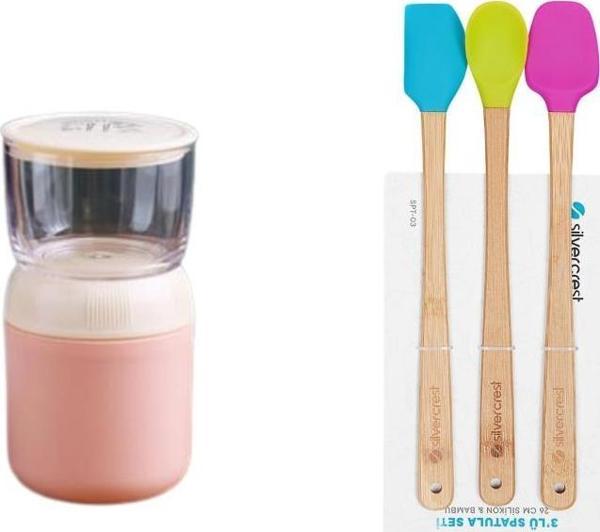Vagonlife XC-557 700ml Pembe Çelik Saklama Kabı + Silver Crest SPT-03 3 Lu 26CM Silikon Bambu Spatula - Image 1