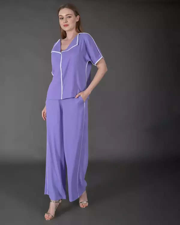 Modatalika Kadın Biye Detaylı Krep Kumaş Yeni Sezon İkili Takım - Image 1