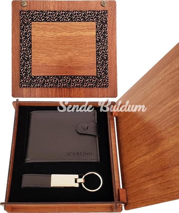 Deri Ahşap Kutulu Cüzdan Ve Anahtarlık Set - Image 1