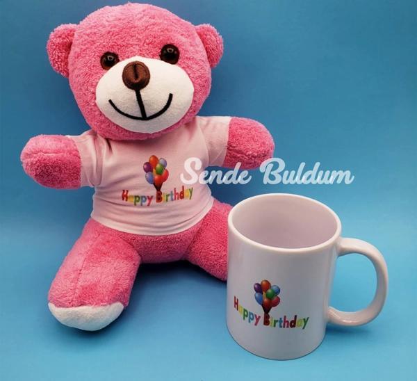 Happy Birthday Tasarım Pembe Ayıcık Ve Kupa Seti - Image 1