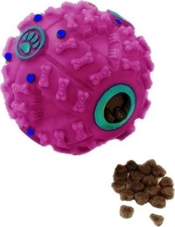 Kabartmalı kemik ve pati desenli sesli öten top 7 cm Pembe - Image 1