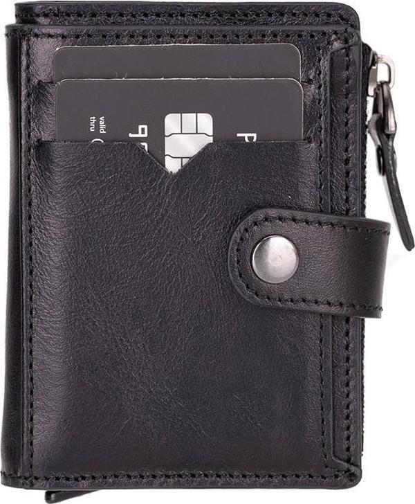 Rodos Hakiki Deri, El Yapımı, Pop-Up Kartlık Cüzdan, Parlak Siyah - Image 1