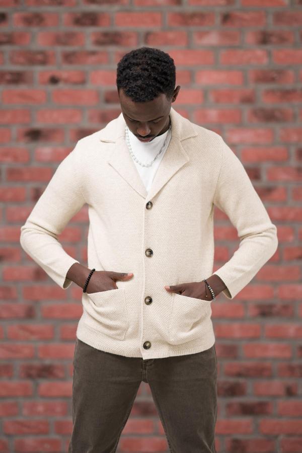 San&Fa Regular Fit Ceket Yaka Torba Cepli Örme Triko Hırka  - Image 1