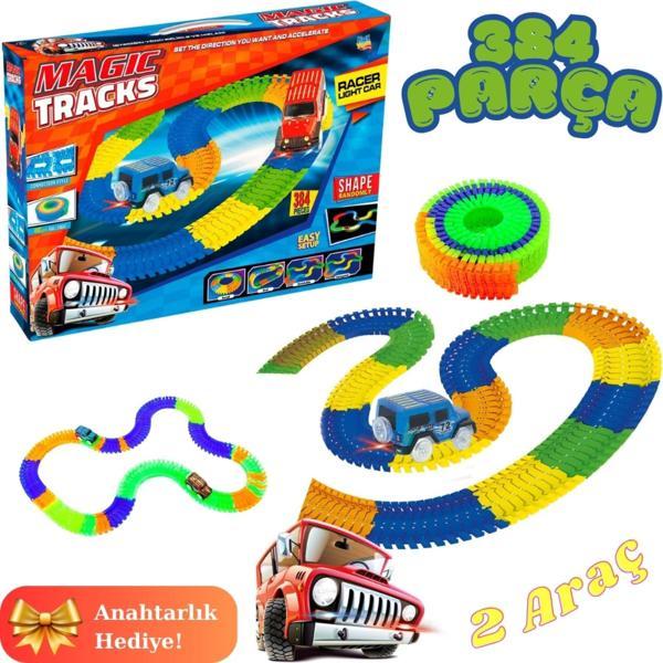 Magic Trucks 384 Parça Raylı Pist - Raylı Araç Oyuncak - Tren Oyuncak - Renkli Araç Yolu - Pist Set - Image 1
