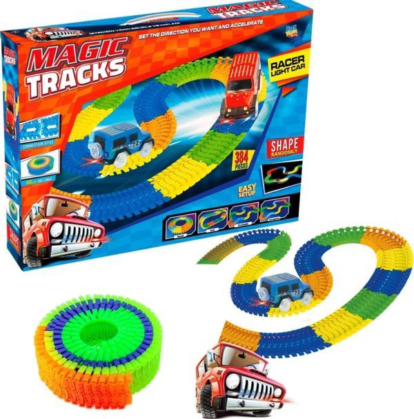 Magic Trucks 384 Parça Raylı Pist - Raylı Araç Oyuncak - Tren Oyuncak - Renkli Araç Yolu - Pist Set - Image 1