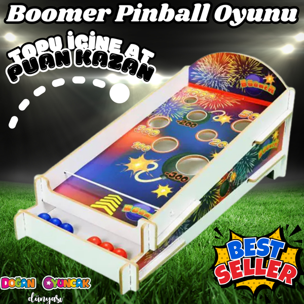 Ahşap Boomer Lastikli İp Oyunu - Pinball Oyunu - Deliğe Top Atma Oyunu - Pinbal Ahşap Oyuncak - Boom - Image 1