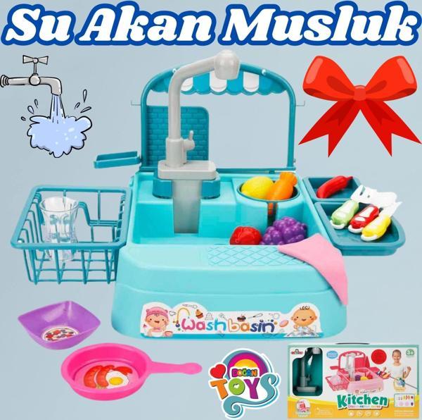 Mavi Su Akıtan Mutfak Lavabosu Seti - Çeşmeli Sesli Lavabo - Mutfak Seti - Su Akan Musluk - Akan Mus - Image 1