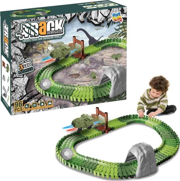 Dinozor Trucks 96 Parça Raylı Pist - Raylı Araç Oyuncak - Tren Oyuncak - Renkli Araç Yolu - Dino Tru - Image 1