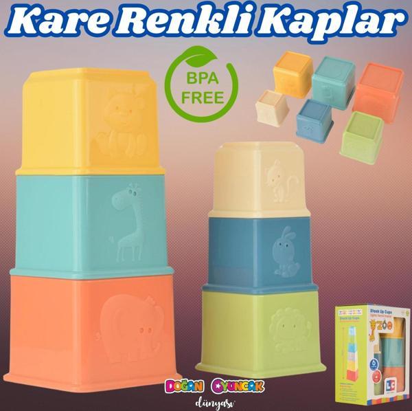 Eğitici Kare Renkli Kaplar - Üst Üste Dizme Oyunu - Kırılmaz Oyuncak - Kırılmaz Bebek Oyuncak - Kutu - Image 1