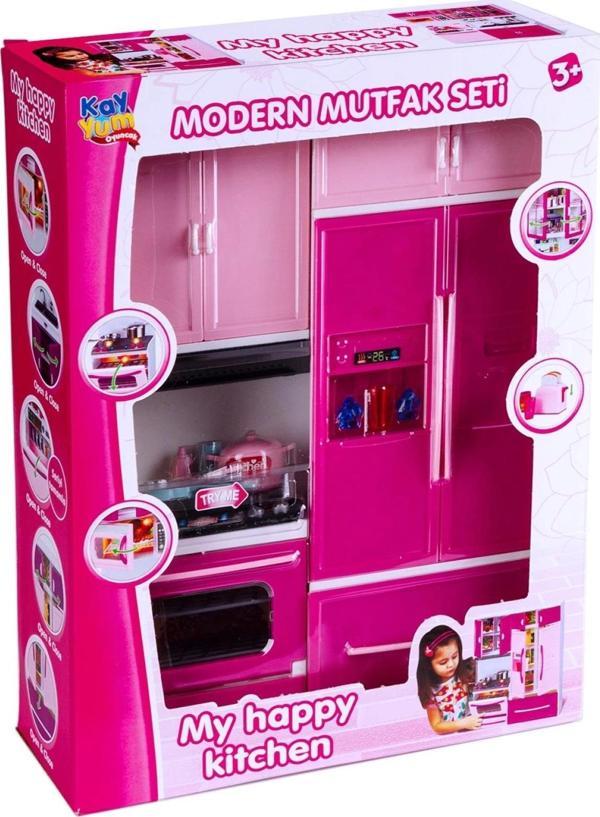 My Happy Kitchen İkili Mutfak Seti - Modern Mutfak Seti - Işıklı Sesli Mutfak Oyuncak - Buzdolabı, F - Image 1