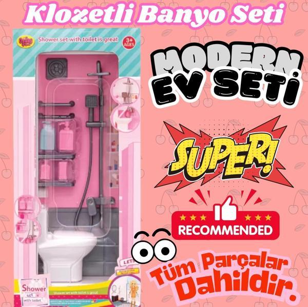 Klozetli Banyo Seti - Modern Banyo Seti - Minyatür Ev Oyuncak Seti - Banyo Oyuncak Seti - Klozet, Şo - Image 1