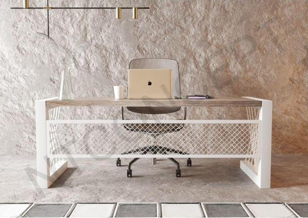 NTCollection Alfa Eskitme Beyaz Renk Masif Ahşap Ofis Ve Çalışma Masası ( 85 cm - 200 cm )  - Image 1