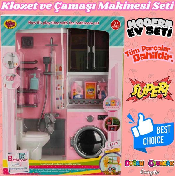 Tuvalet ve Çamaşır Makinesi Banyo Seti - Modern Banyo Seti - Minyatür Ev Oyuncak Seti - Banyo Oyunca - Image 1