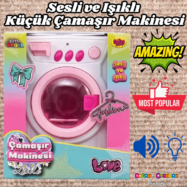 Pilli Neşeli Çamaşır Makinesi - Pilli Oyuncak Çamaşır Makinesi - Çamaşır Makinesi Oyuncak - Işıklı S - Image 1