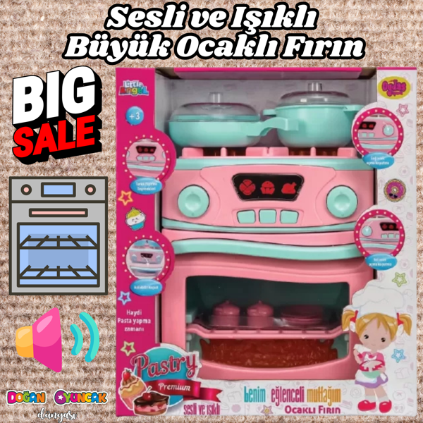 Pilli Ocaklı Fırın Seti - Pilli Oyuncak Fırın - Fırın Seti Oyuncak - Işıklı Sesli Fırın - Davlumbaz  - Image 1