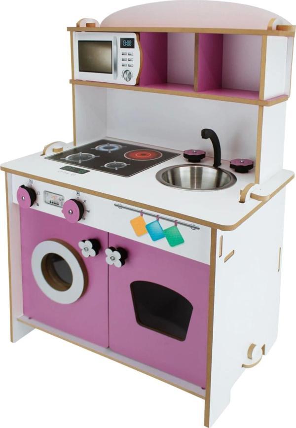 Pratik Hamarat Ahşap Mutfak - Ahşap Çocuk Mutfağı - Mutfak Seti - Kapaklı Mutfak - Pembe - Image 1