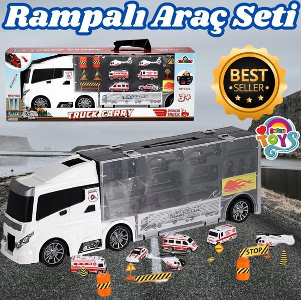 Rampalı Ambulans Tır Seti - Ambulans Taşıyıcı Tır - Kaydıraklı Kamyon - Araç Yol Seti - Tır Yol Seti - Image 1