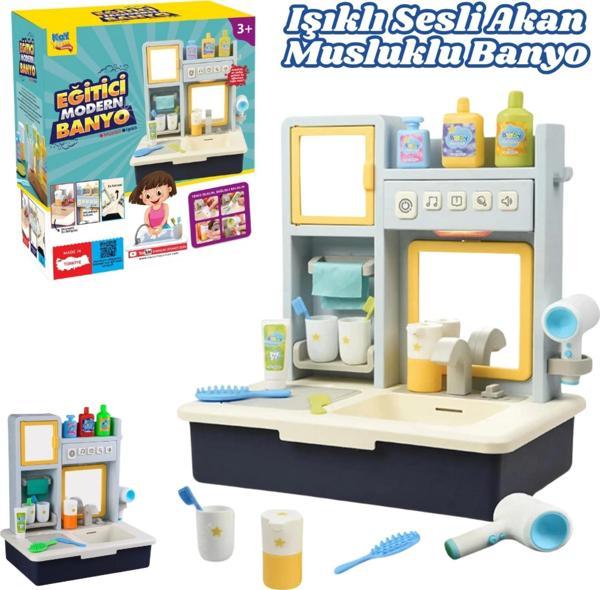 Su Akıtan Modern Banyo Seti - Çeşmeli Işıklı ve Sesli Lavabo - Banyo Seti - Su Akan Musluk - Mavi - Image 1