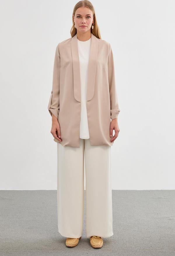 Kol Detaylı Bej Uzun Blazer Ceket C-0059 - Image 1