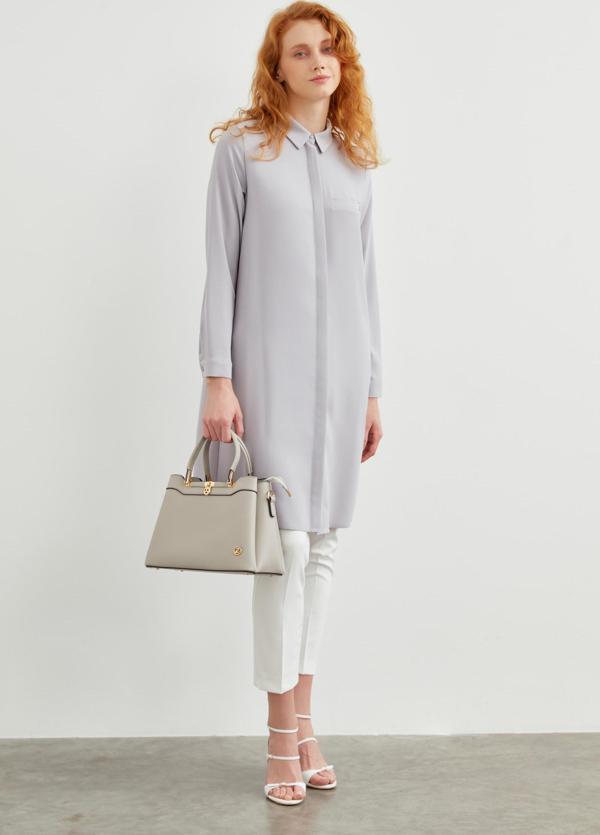 ZÜHRE Gizli Düğme Detaylı Gri Tunik T-0767 - Image 1