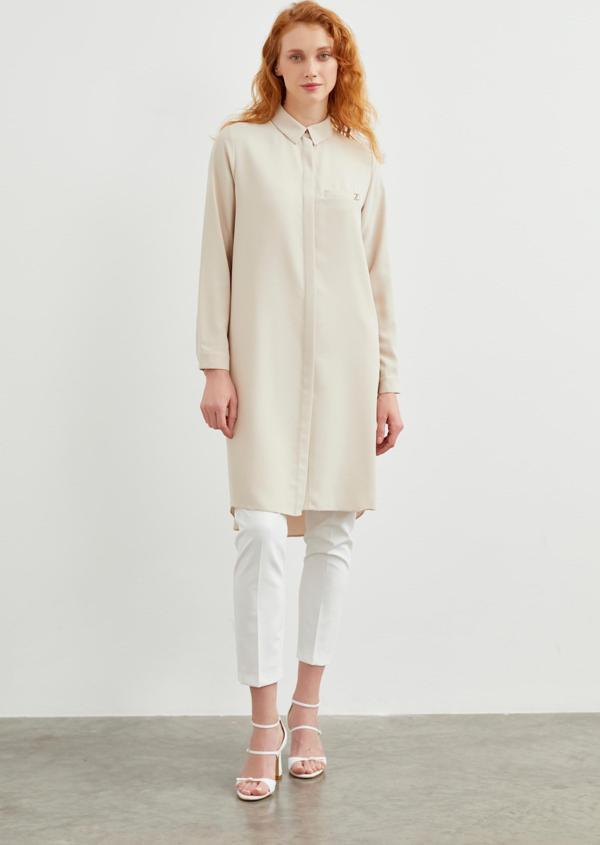 ZÜHRE Gizli Düğme Detaylı Tunik Bej T-0767 - Image 1