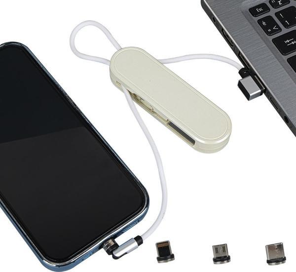 POWERMASTER PM-25905 BEYAZ 3İN1 (TYPE C- LİGHTNİNG- MİCRO USB) MANYETİK UÇ TAŞINABİLİR ŞARJ KABLOSU - Image 1