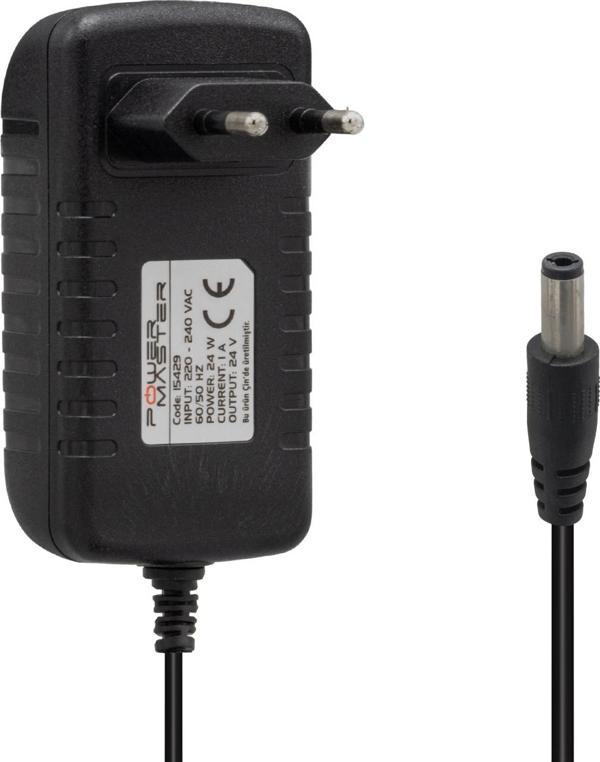POWERMASTER PM-15429 24 VOLT - 1 AMPER 5.5*2.5 MM UÇLU PRİZ TİPİ PLASTİK KASA ADAPTÖR - Image 1