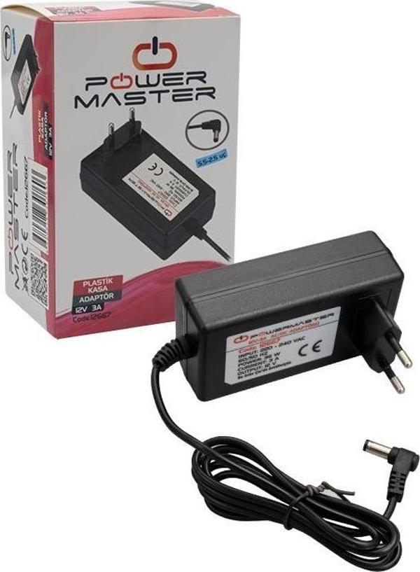 POWERMASTER PM-12667 12 VOLT - 3 AMPER 5.5*2.5 MM UÇLU PLASTİK KASA PRİZ TİPİ ADAPTÖR - Image 1