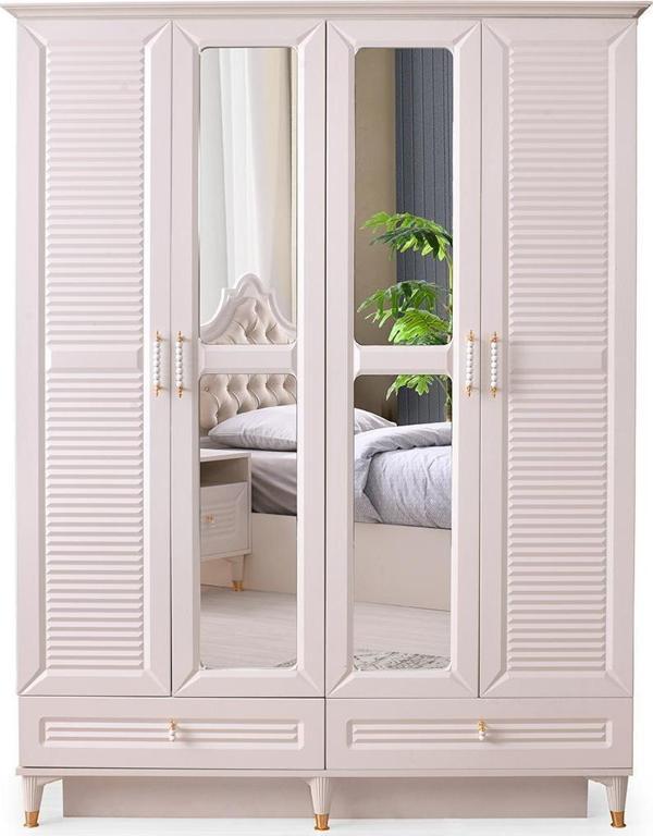Kuğu Gardırop-mdf-aytaşı-160x60x220cm-4 Kapaklı-aynalı-ücretsiz Nakliye Ve Montaj - Image 1