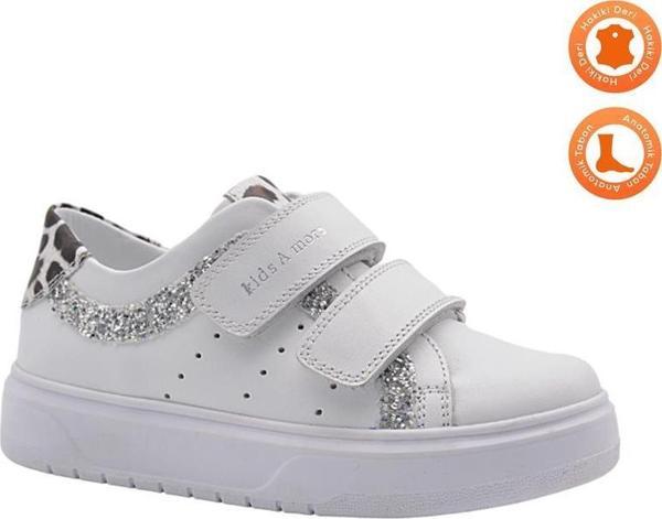 Jamilia Çift Cırtlı Deri Kız Çocuk Ayakkabı Beyaz - Image 1