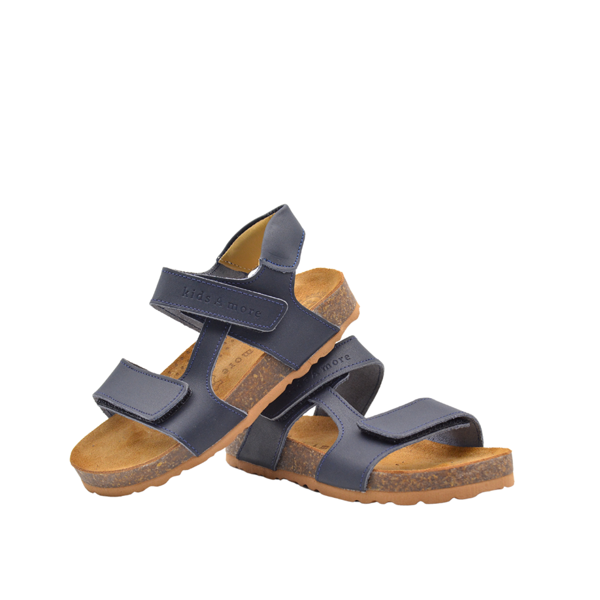 Zoey Çift Cırtlı Deri Unisex Çocuk Sandalet Lacivert - Image 1