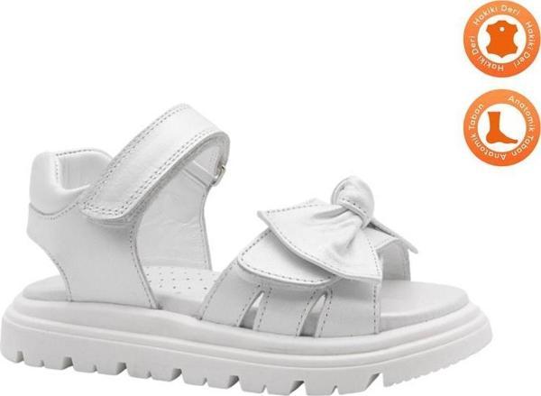 Mia Çift Cırtlı Hakiki Deri Kız Çocuk Sandalet Beyaz - Image 1