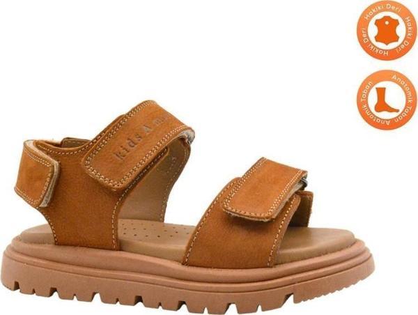 Santos Çift Cırtlı Hakiki Deri Unisex Çocuk Sandalet Tarçın Rengi - Image 1