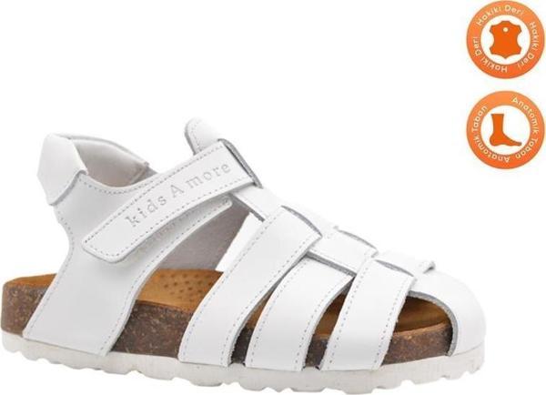 Lino Unisex Deri Çocuk Sandalet Beyaz - Image 1