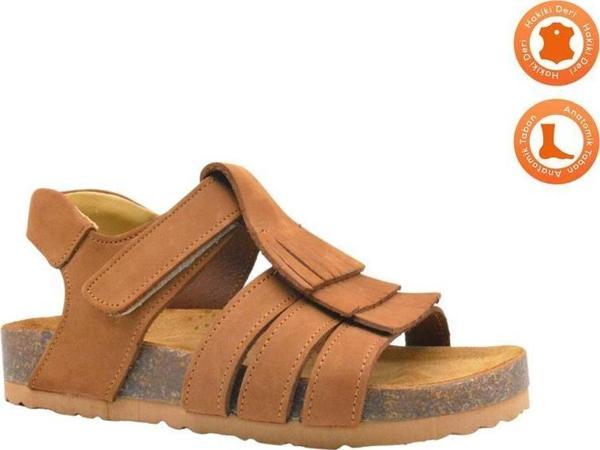 Luve Tek Cırtlı Püsküllü Unısex Deri Çocuk Sandalet Taba - Image 1