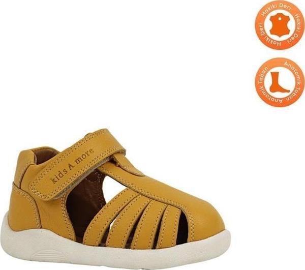 Winco Tek Cırtlı Deri Yumuşak İlk Adım Sandaleti Sarı - Image 1